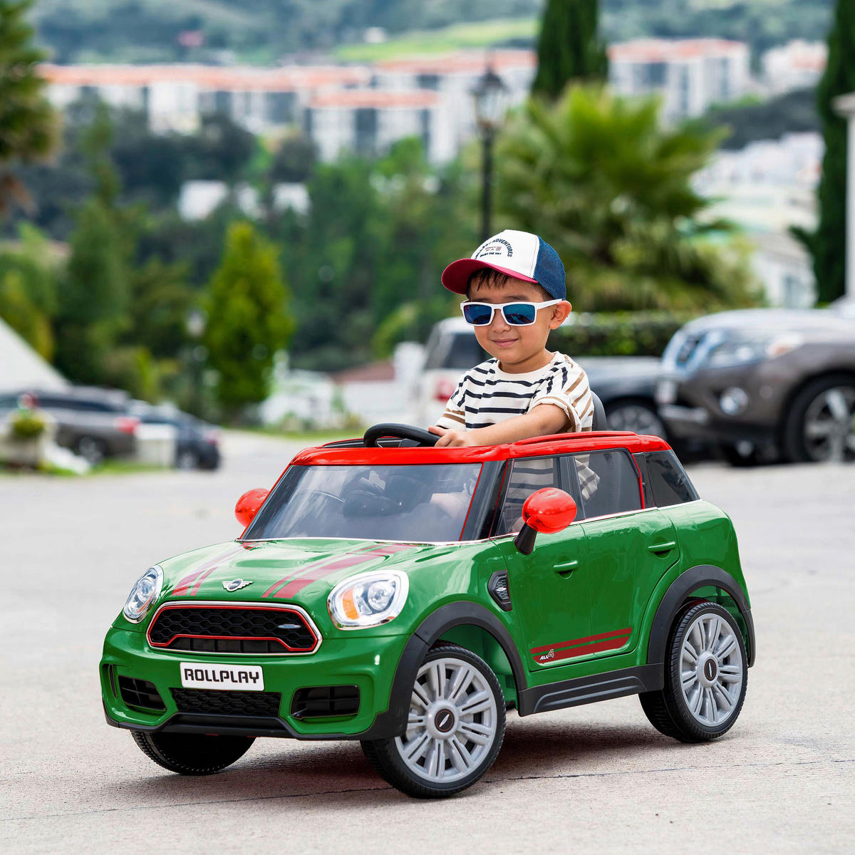 ELEKTRIČNI DEČJI AUTOMOBIL - zelena/crvena, Osnovno, koža/metal (105/53/58cm)