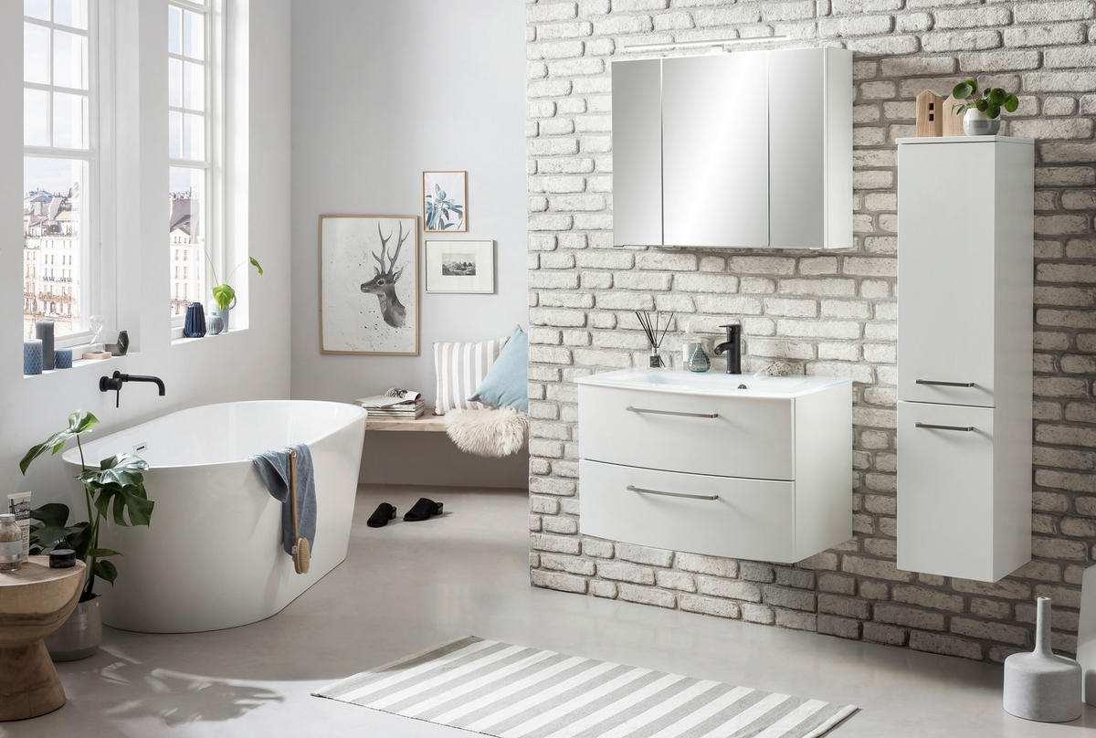 MIDISCHRANK 30/130/35 cm  - Edelstahlfarben/Weiß, KONVENTIONELL, Holzwerkstoff/Metall (30/130/35cm) - Held