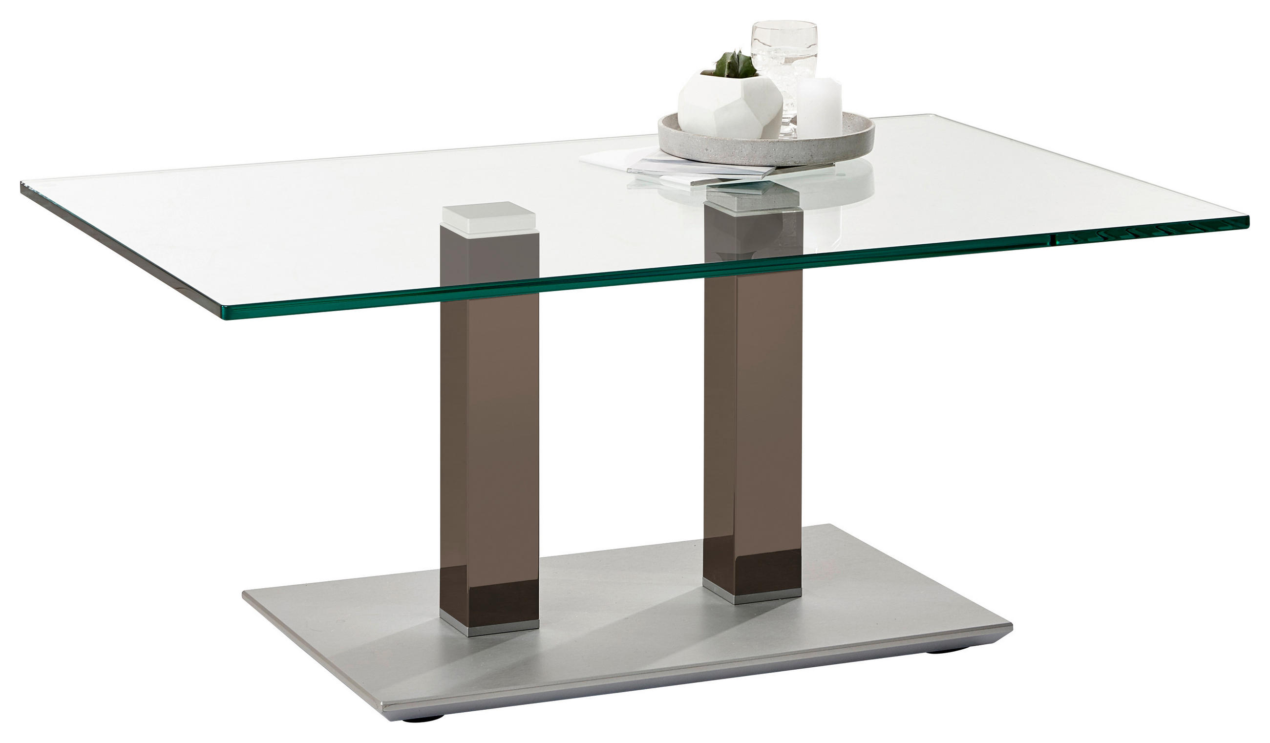 COUCHTISCH Klarglas 110/70/46-65 cm rechteckig Grau, Edelstahlfarben, Beige  - Edelstahlfarben/Beige, Design, Glas/Kunststoff (110/70/46-65cm)
