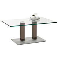 COUCHTISCH in Metall, Glas 110/70/46-65 cm  - Edelstahlfarben/Beige, Design, Glas/Kunststoff (110/70/46-65cm)