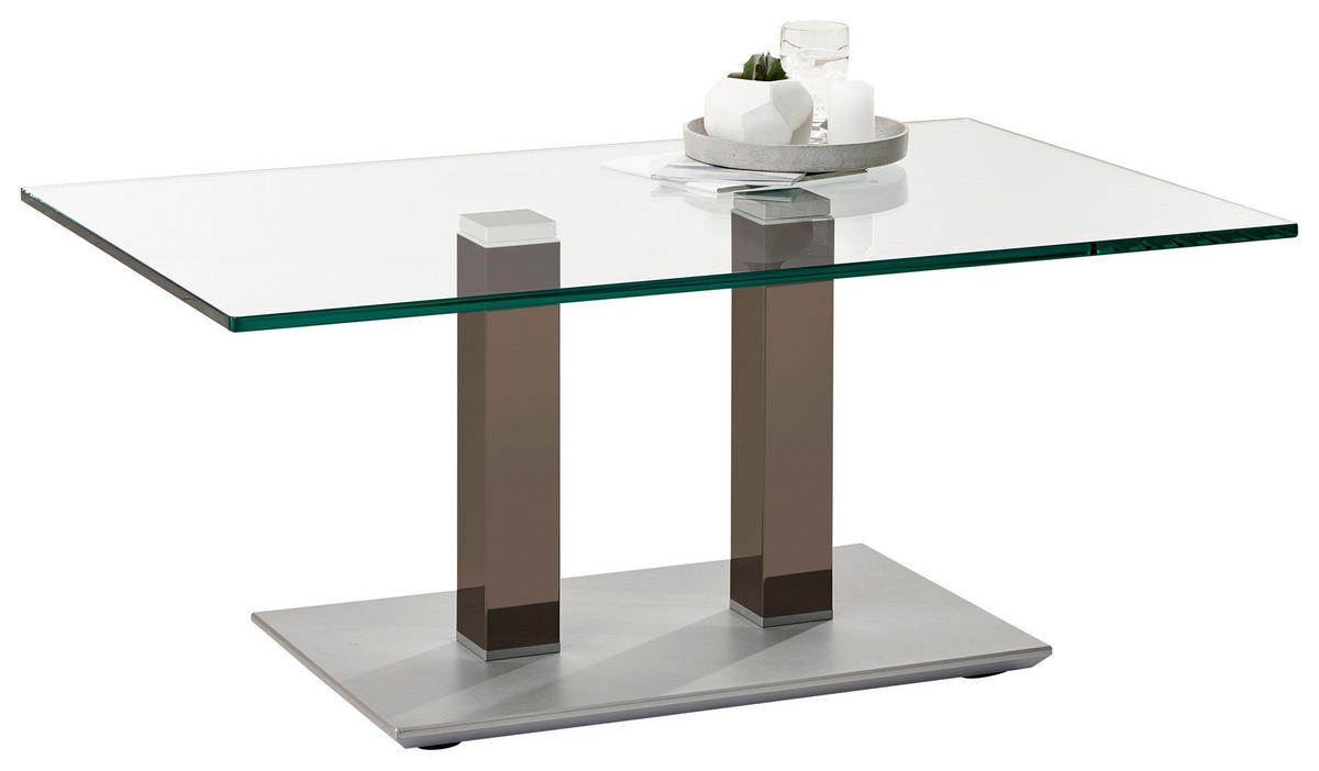 COUCHTISCH in Metall, Glas 110/70/46-65 cm  - Edelstahlfarben/Beige, Design, Glas/Kunststoff (110/70/46-65cm)