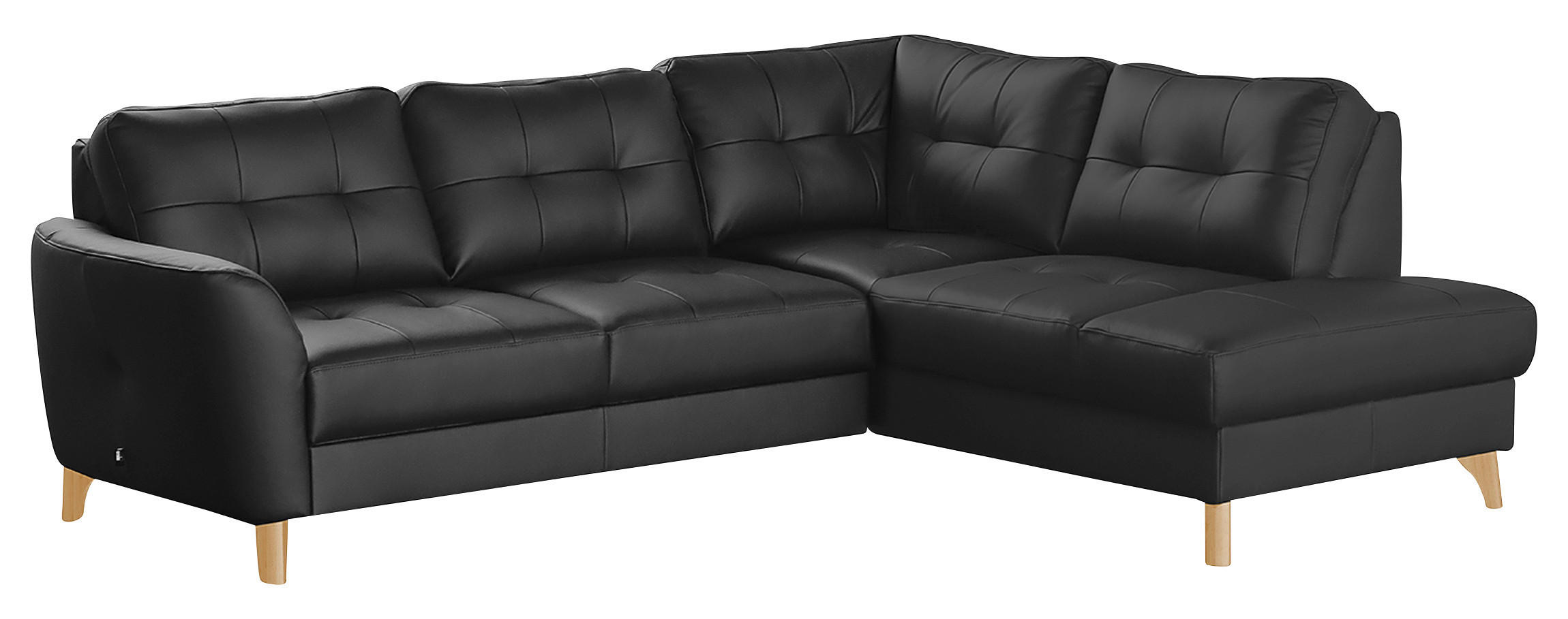 ECKSOFA in Lederlook Echtleder Schwarz  - Buchefarben/Schwarz, Design, Leder/Holz (236/190cm) - Livetastic