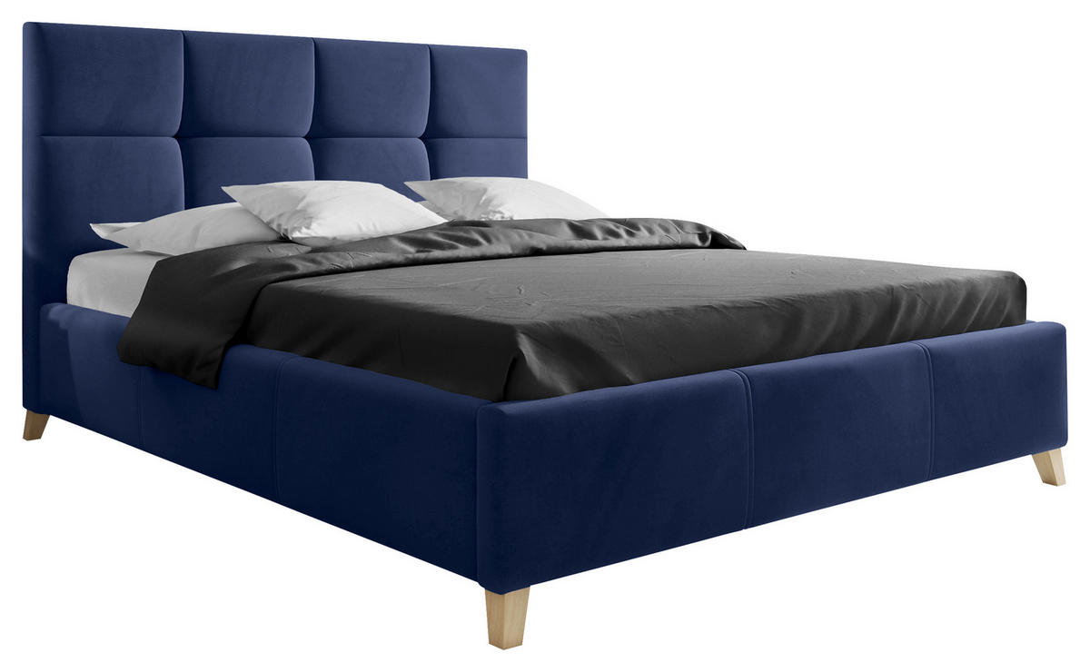 POLSTERBETT Lattenrost, Bettkasten Dunkelblau 160/220 cm  - Buchefarben/Dunkelblau, KONVENTIONELL, Holz/Textil (160/220cm) - Carryhome