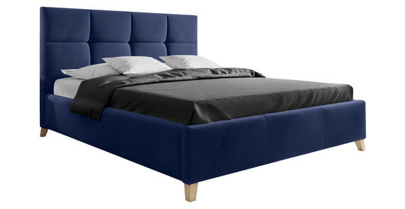 POLSTERBETT Bettkasten, Lattenrost 140/200 cm in Dunkelblau - Buchefarben/Dunkelblau, KONVENTIONELL, Holz/Textil (140/200cm) - Carryhome