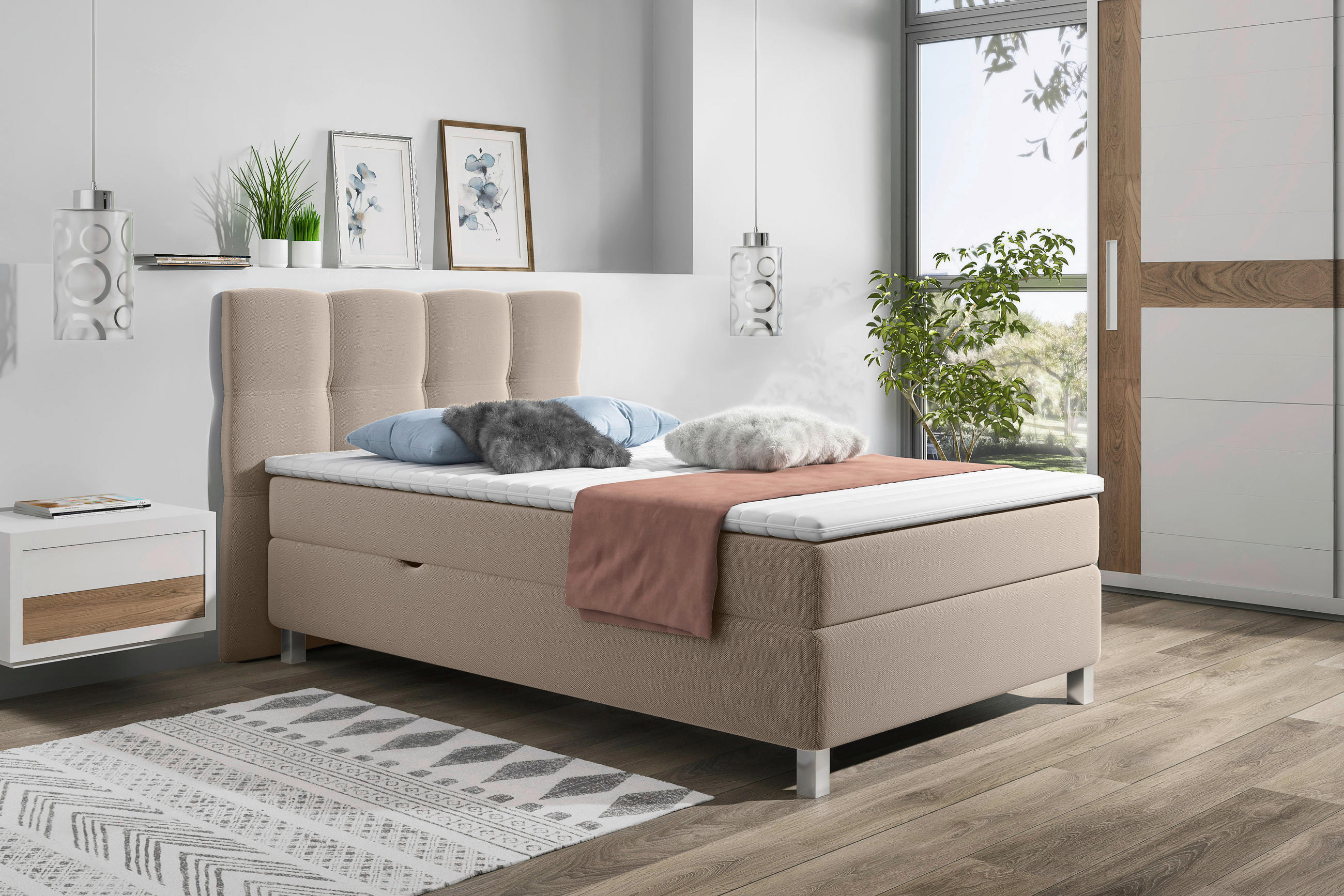 BOXBETT 120/200 cm  in Beige  - Beige/Alufarben, KONVENTIONELL, Kunststoff/Textil (120/200cm) - Carryhome