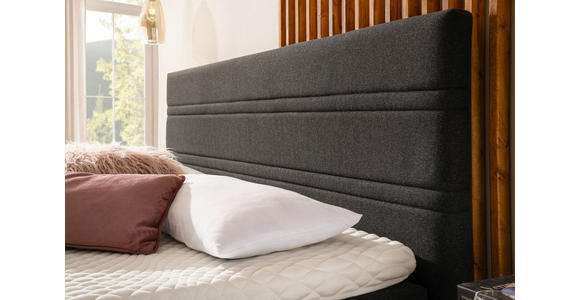 BOXSPRINGBETT 180/200 cm,  in Dunkelgrau, Matratze, Kissen, gepolstertes Kopfteil, Topper, H2 + H3 = mittel + fest  - Dunkelgrau/Schwarz, KONVENTIONELL, Holz/Textil (180/200cm) - Novel