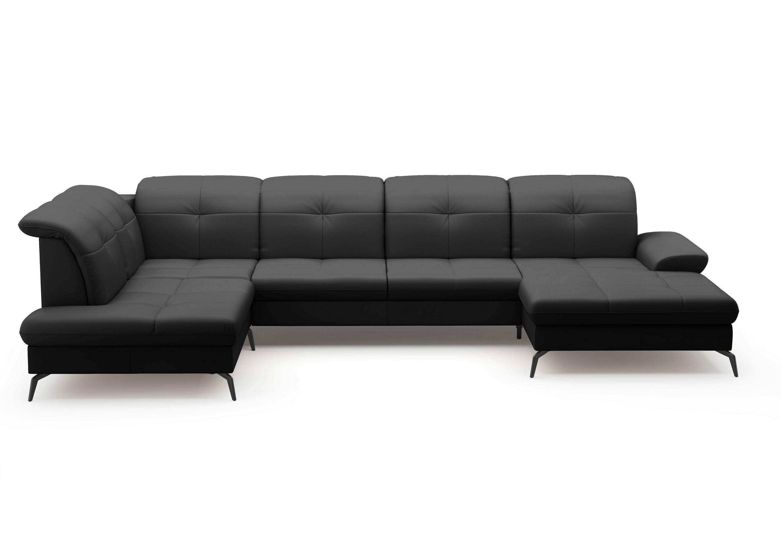 WOHNLANDSCHAFT in Vliesstoff Kombination Echtleder/Stoff Schwarz  - Schwarz, Konventionell, Leder/Textil (231/357/185cm) - Sit & More