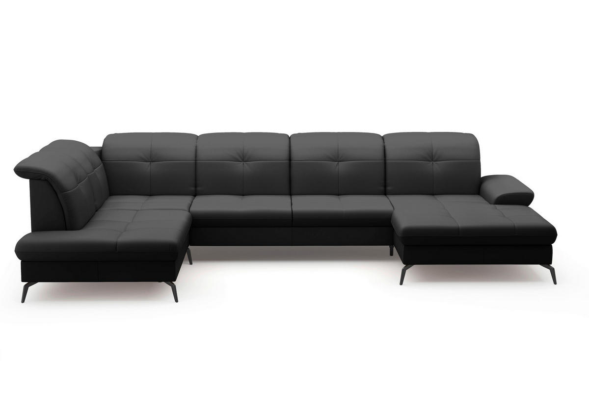 WOHNLANDSCHAFT in Vliesstoff Kombination Echtleder/Stoff Schwarz  - Schwarz, Konventionell, Leder/Textil (231/357/185cm) - Sit & More