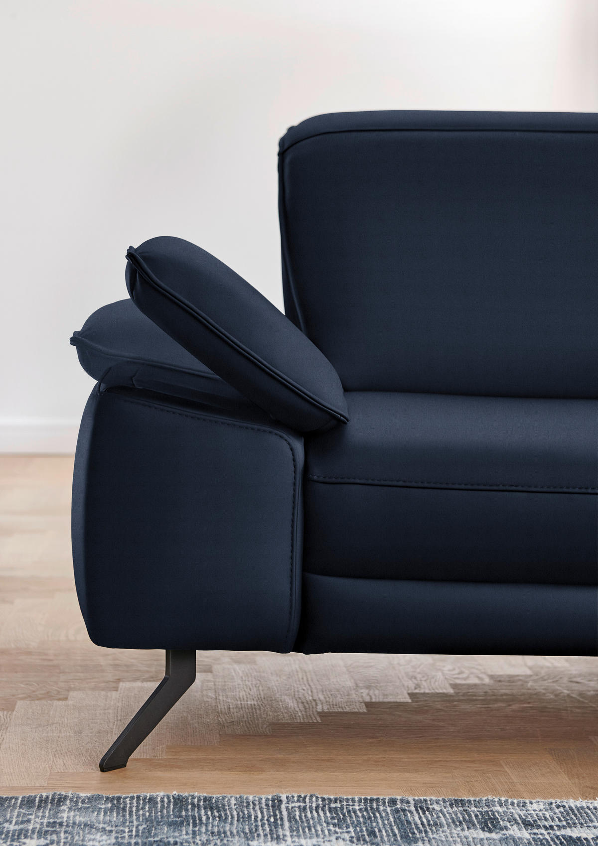ECKSOFA in Echtleder Dunkelblau  - Schwarz/Dunkelblau, Design, Leder/Metall (328/193cm) - Dieter Knoll