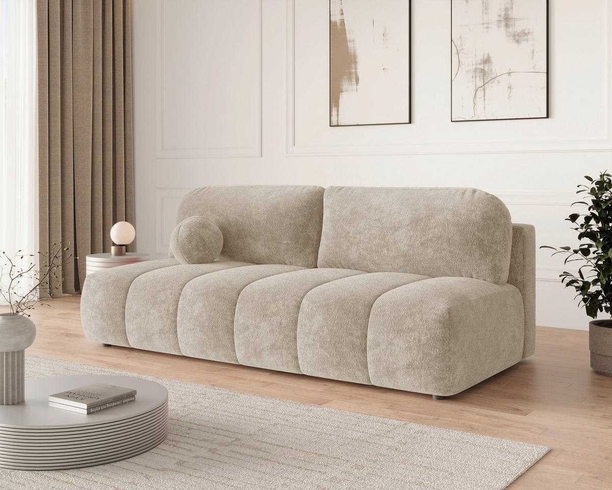 SCHLAFSOFA Chenille Beige  inkl. Zierkissen, Rückenkissen, Bettkasten, Schlaffunktion, Rücken echt, Liegefläche im Originalstoff  - Beige/Schwarz, MODERN, Kunststoff/Textil (210/88/104cm) - Milino