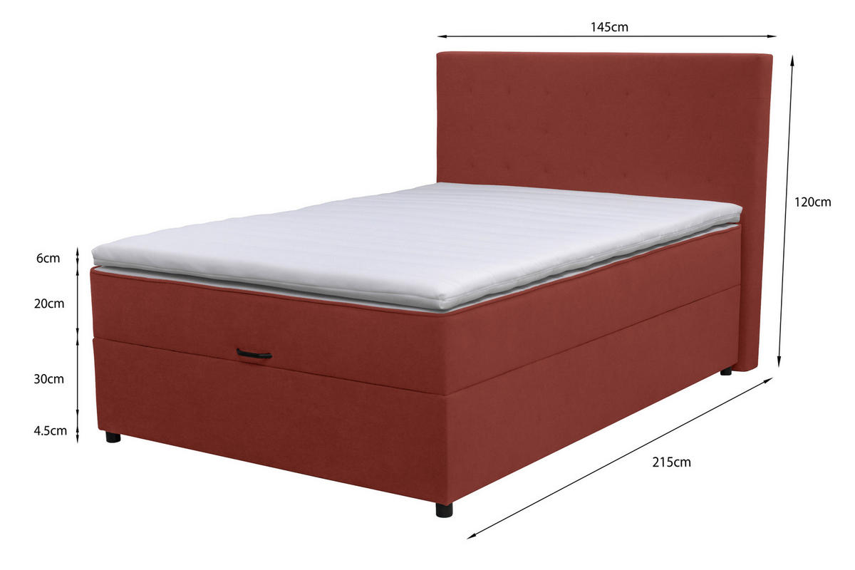 BOXBETT 140/200 cm  in Weinrot  - Weinrot/Schwarz, Konventionell, Holz/Holzwerkstoff (140/200cm) - Moderano