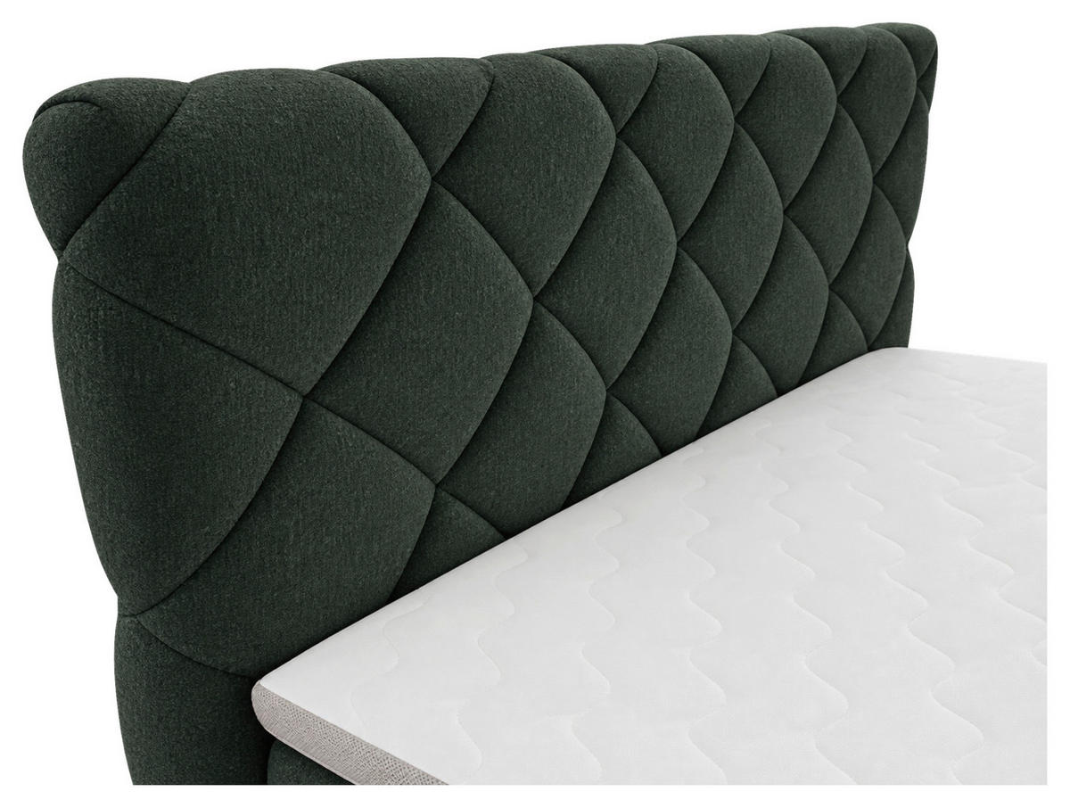 BOXBETT 180/200 cm,  in Grün, gepolstertes Kopfteil, Bettkasten, Topper, Matratzen, H3 + H3 = fest  - Schwarz/Grün, Design, Kunststoff/Textil (180/200cm) - Chameo