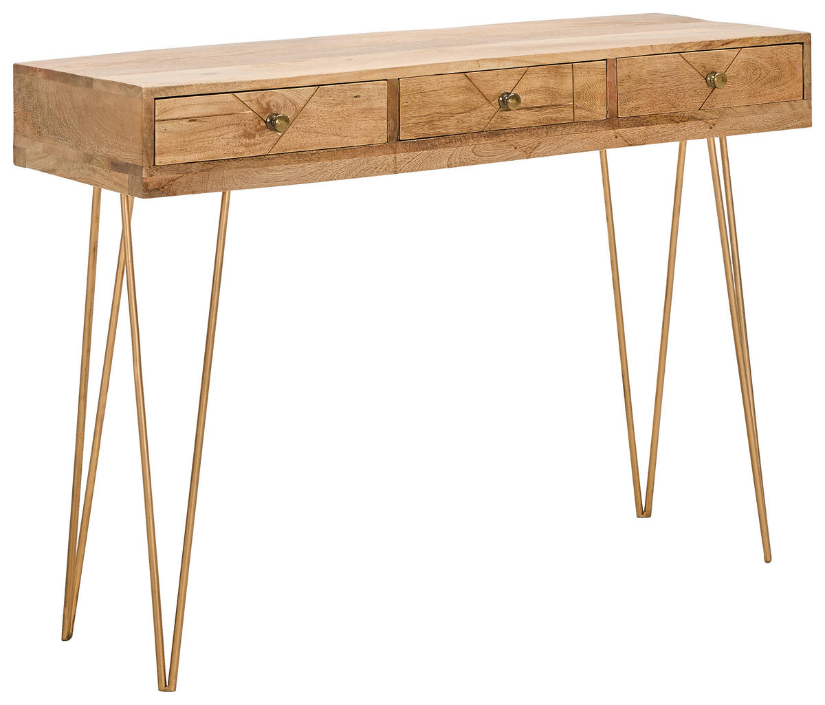 KONSOLENTISCH Mangoholz massiv Goldfarben, Hellbraun  - Hellbraun/Goldfarben, Design, Holz/Metall (115/43/82cm) - Landscape