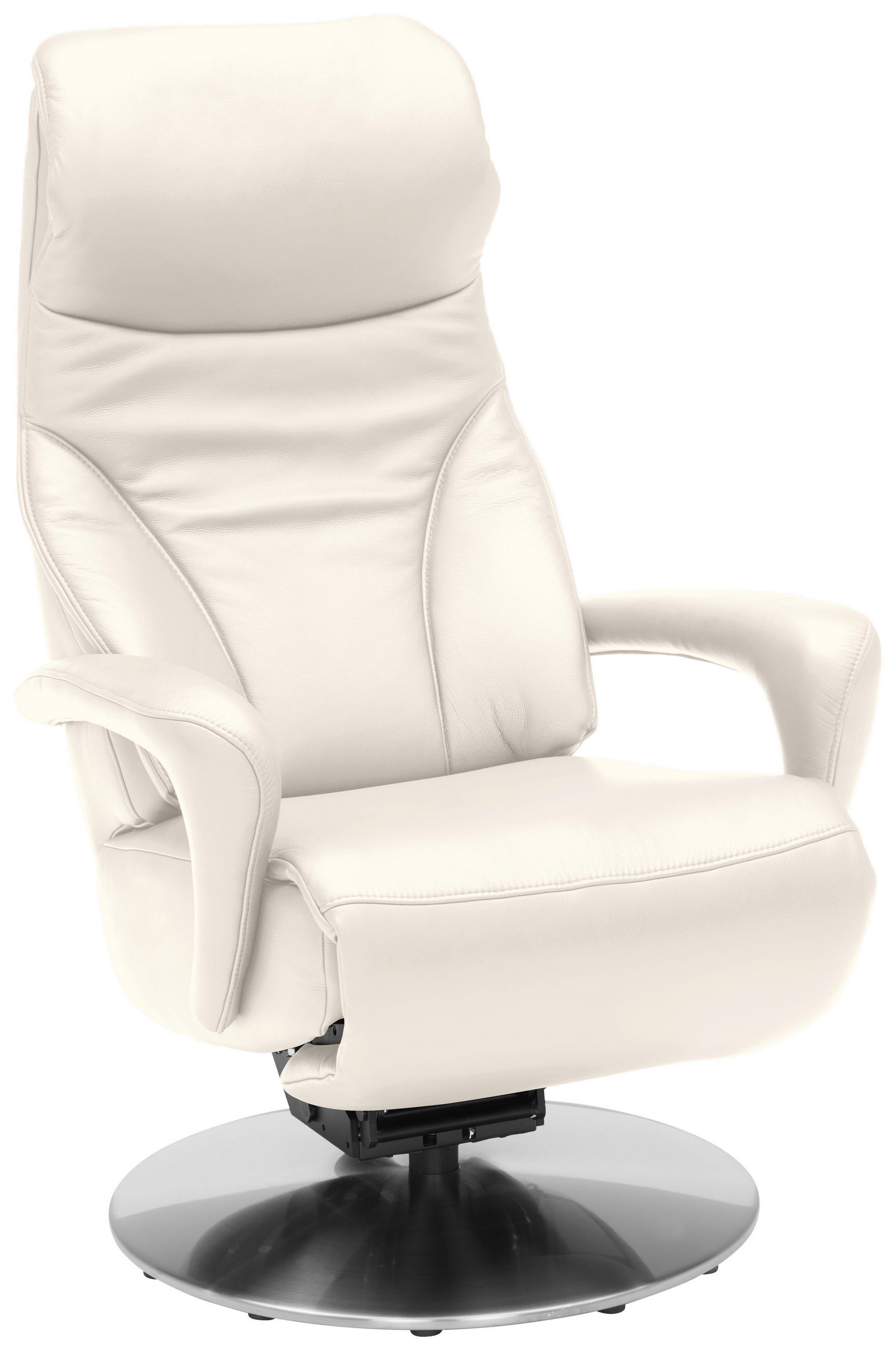 RELAXSESSEL Echtleder Nackenstütze, Relaxfunktion, Kopfteilverstellung, Fußteilverstellung    - Edelstahlfarben/Beige, Design, Leder/Metall (75/117/88cm) - Dieter Knoll