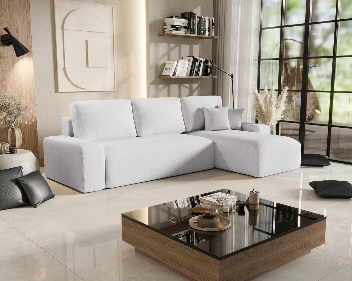 ECKSOFA  in Bouclé Creme  - Creme/Schwarz, MODERN, Kunststoff/Textil (248/143cm) - Xora
