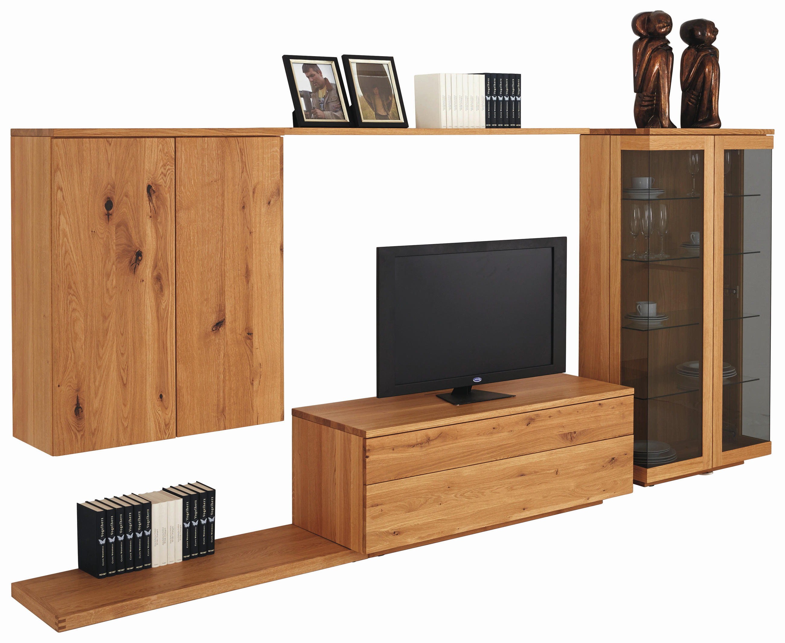 WOHNWAND  in Eichefarben  340/151,5/48,4 cm  - Eichefarben, Design, Glas/Holz (340/151,5/48,4cm) - Team 7