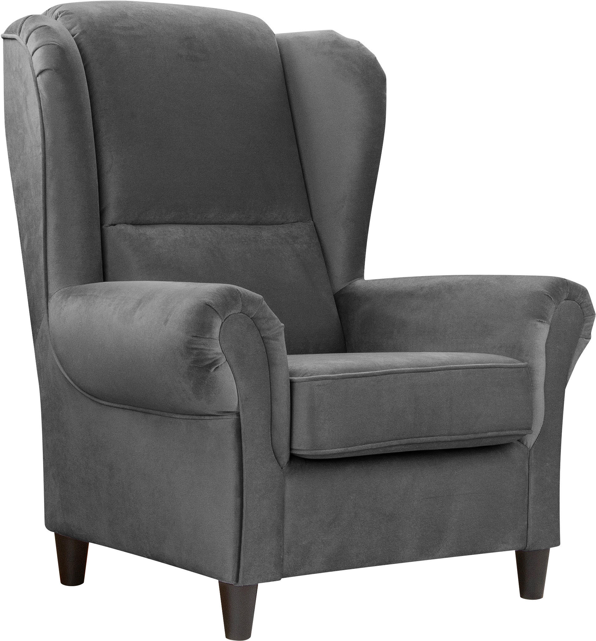 OHRENSESSEL Plüsch Anthrazit  - Anthrazit/Schwarz, Design, Holz/Textil (94/112/92cm) - MID.YOU