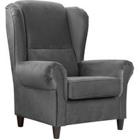 OHRENSESSEL in Plüsch Anthrazit  - Anthrazit/Schwarz, Design, Holz/Textil (94/112/92cm) - MID.YOU