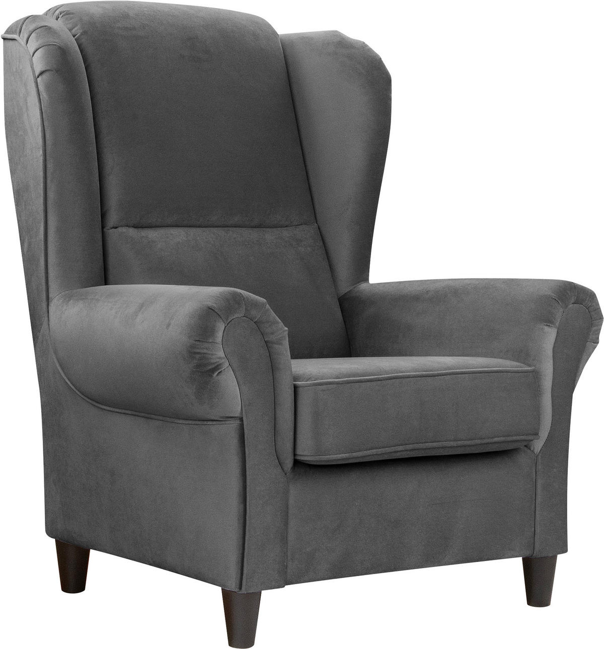 OHRENSESSEL Plüsch Anthrazit  - Anthrazit/Schwarz, Design, Holz/Textil (94/112/92cm) - MID.YOU