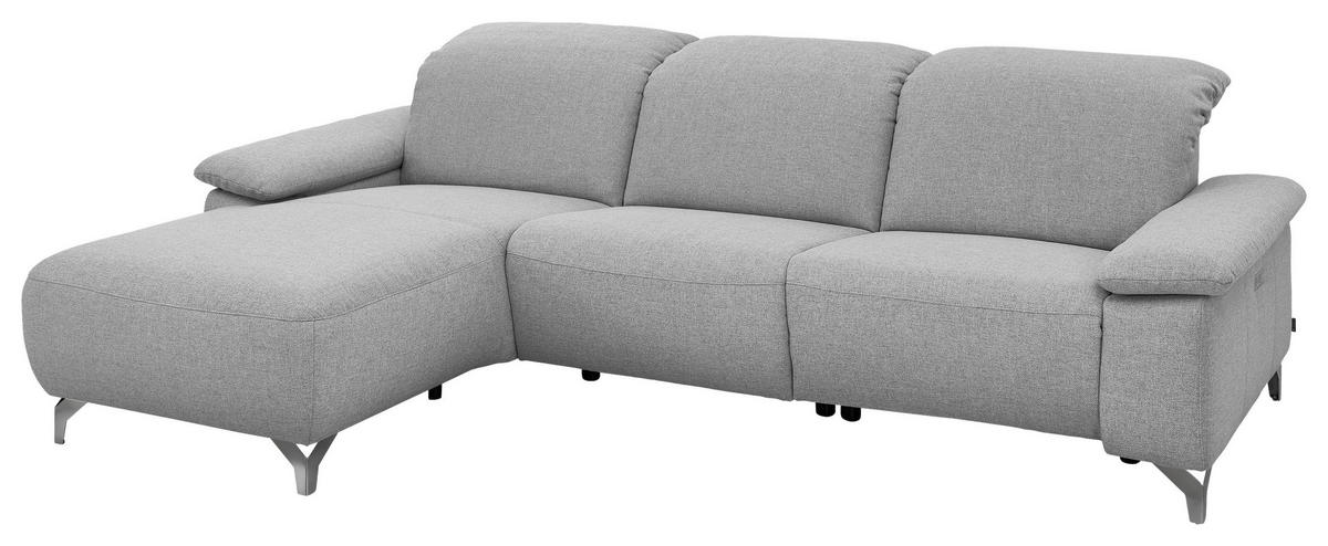 ECKSOFA Hellgrau Flachgewebe Rücken echt  - Chromfarben/Hellgrau, Design, Textil/Metall (180/280cm) - Musterring