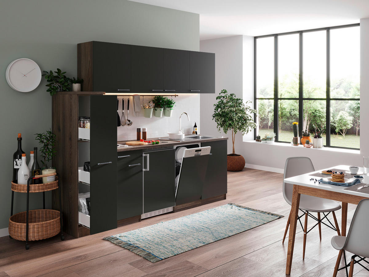 KÜCHENBLOCK 225 cm   in Grau  - Eichefarben/Alufarben, Basics, Holzwerkstoff/Kunststoff (225cm) - Respekta