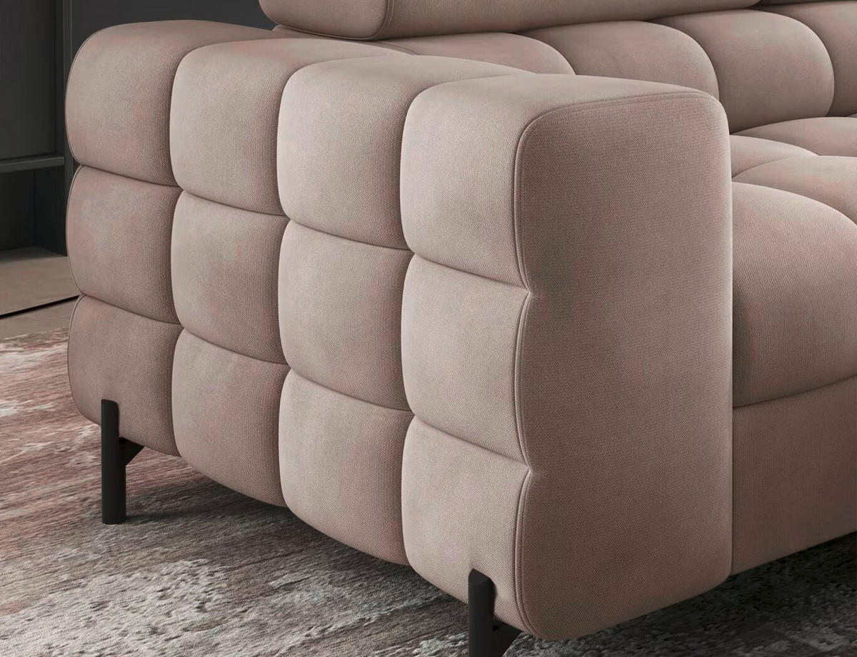 ECKSOFA Beige Plüsch  - Beige/Schwarz, Design, Textil/Metall (276/200cm) - MID.YOU