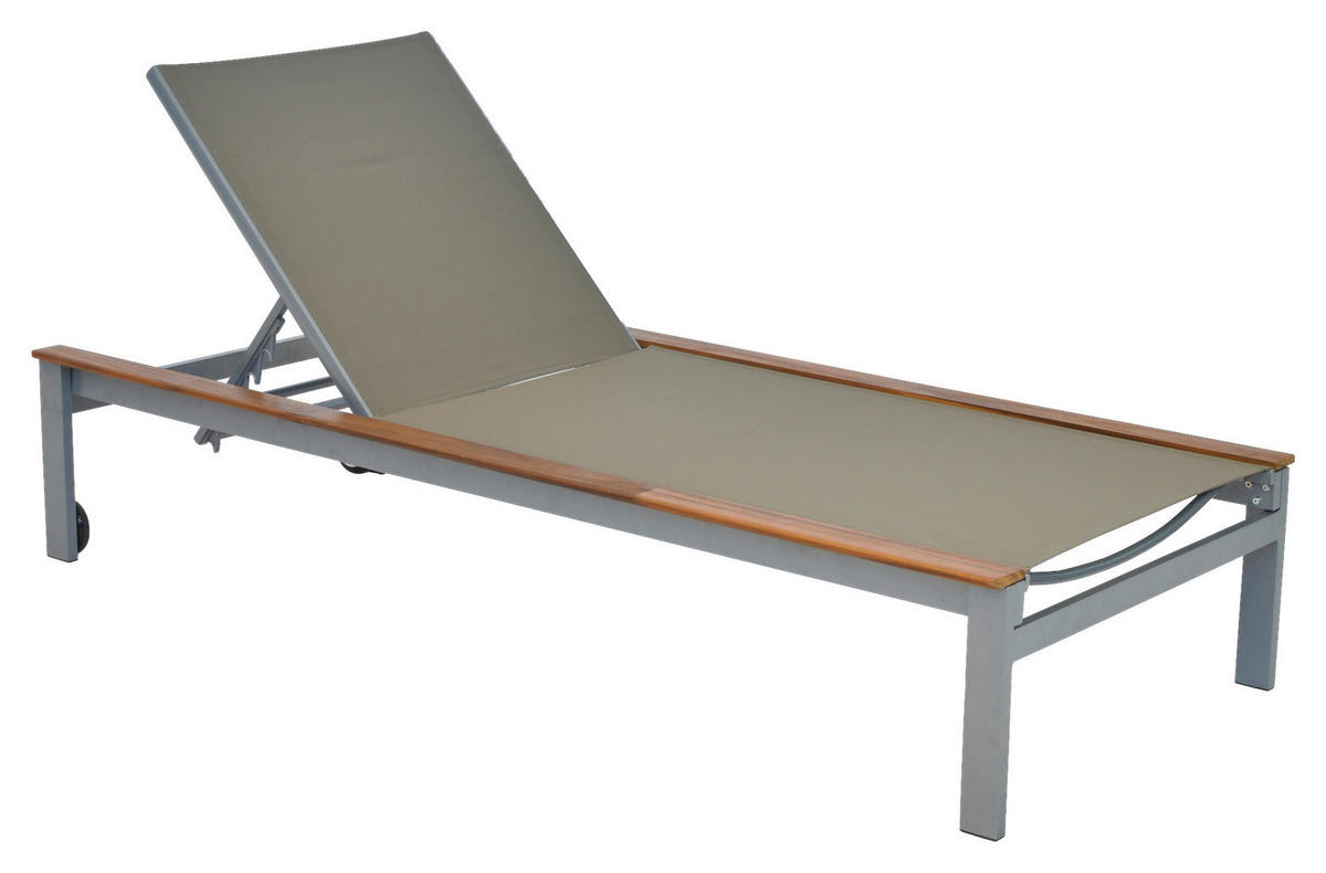 GARTENLIEGE 198/103/84 cm Akazie  - Beige/Silberfarben, MODERN, Holz/Metall (198/103/84cm) - Gardenson