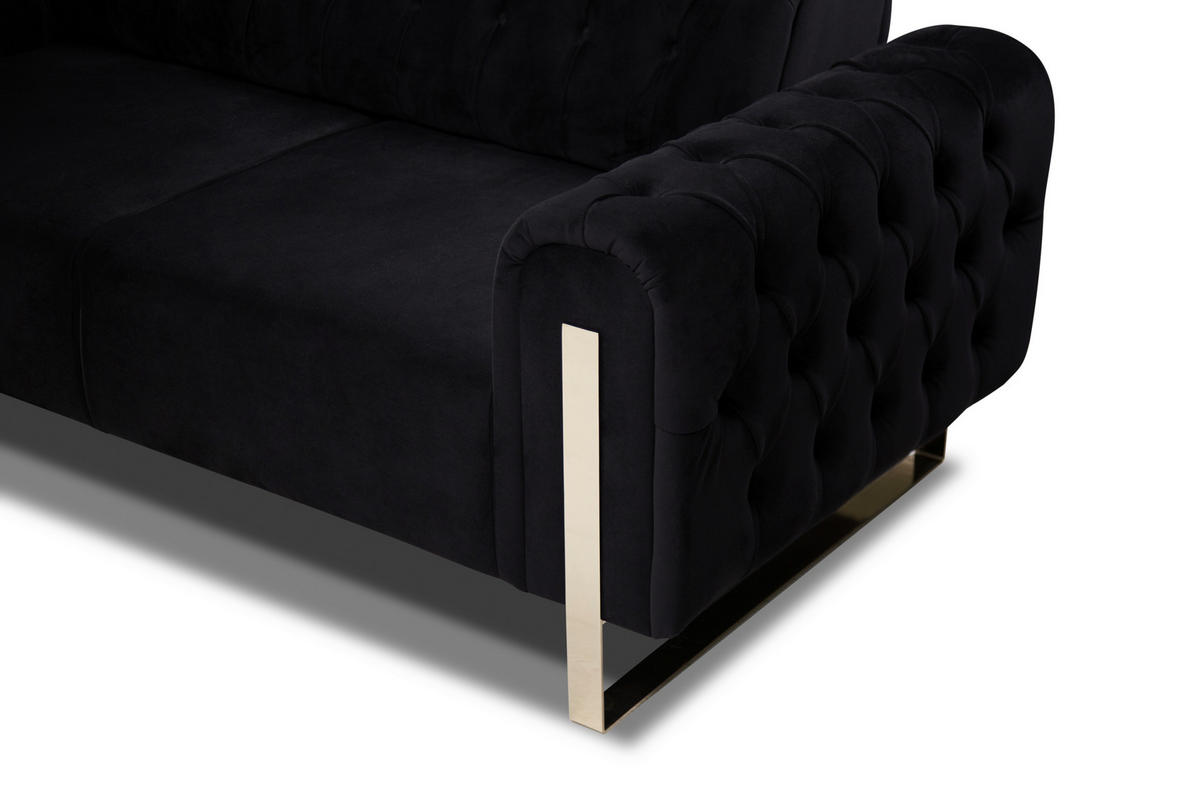 3-SITZER-SOFA  in Velours Schwarz  - Goldfarben/Schwarz, KONVENTIONELL, Textil/Metall (264/90/97cm) - Carryhome