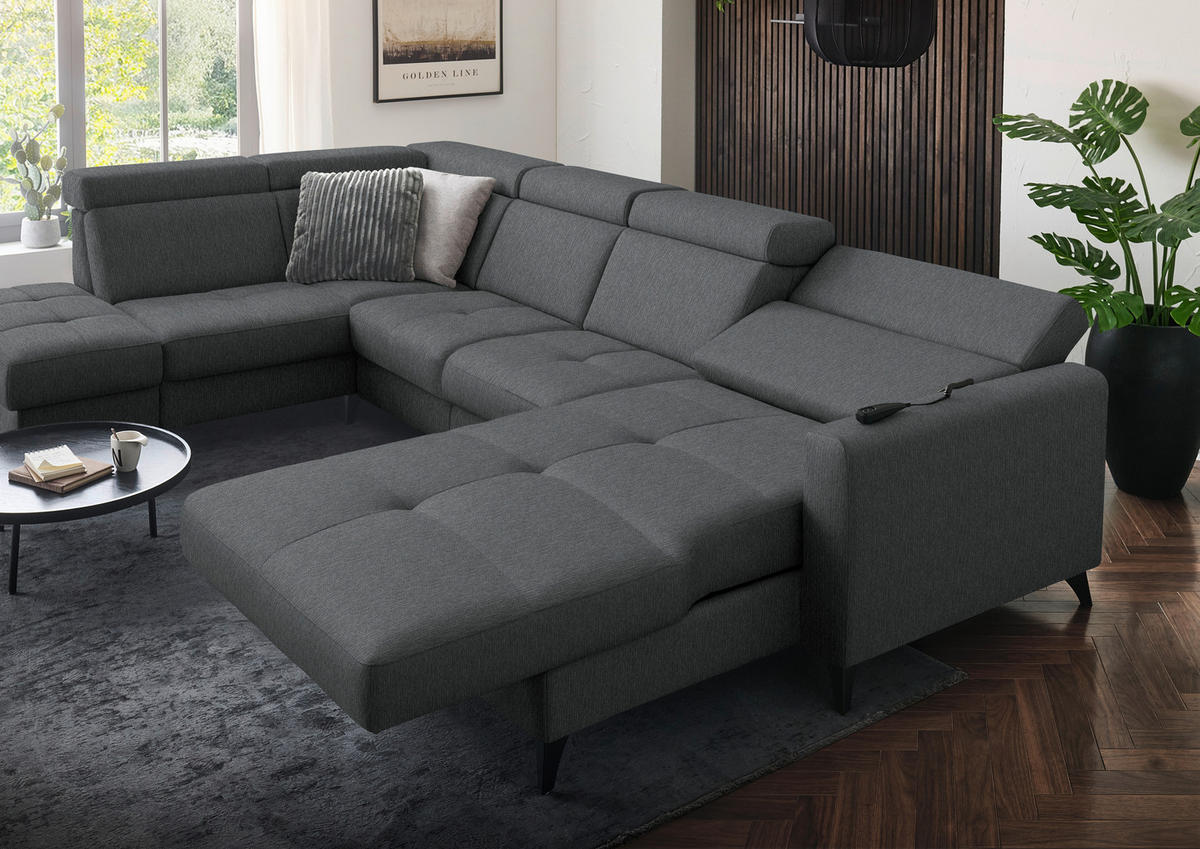 WOHNLANDSCHAFT Flachgewebe Dunkelgrau  - Dunkelgrau/Schwarz, Konventionell, Textil/Metall (215/333/174cm) - Beldomo System