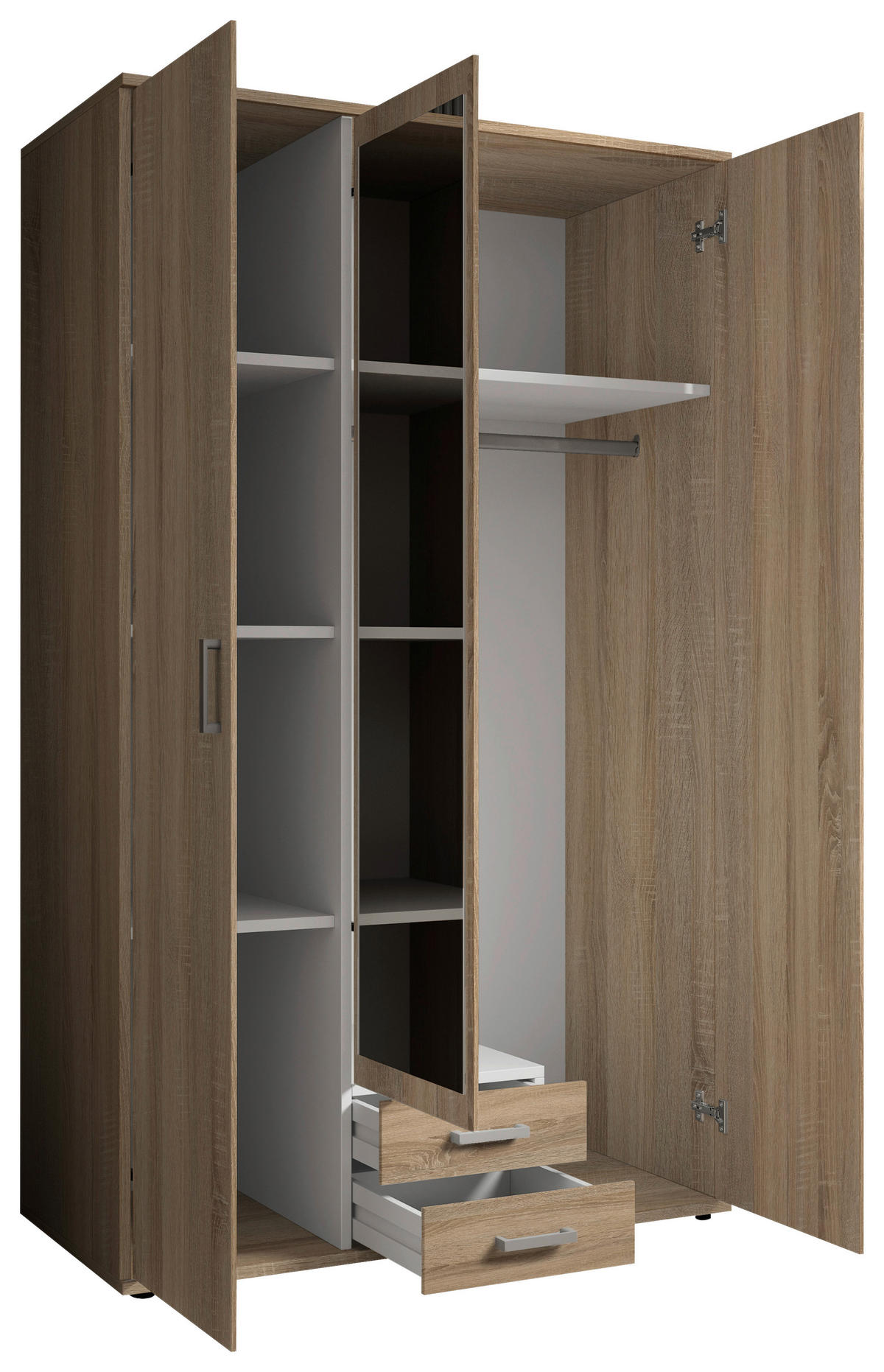 OMARA ZA OBLAČILA, hrast sonoma  - barve aluminija/hrast sonoma, Konvencionalno, umetna masa/steklo (120/196/53,5cm) - Carryhome