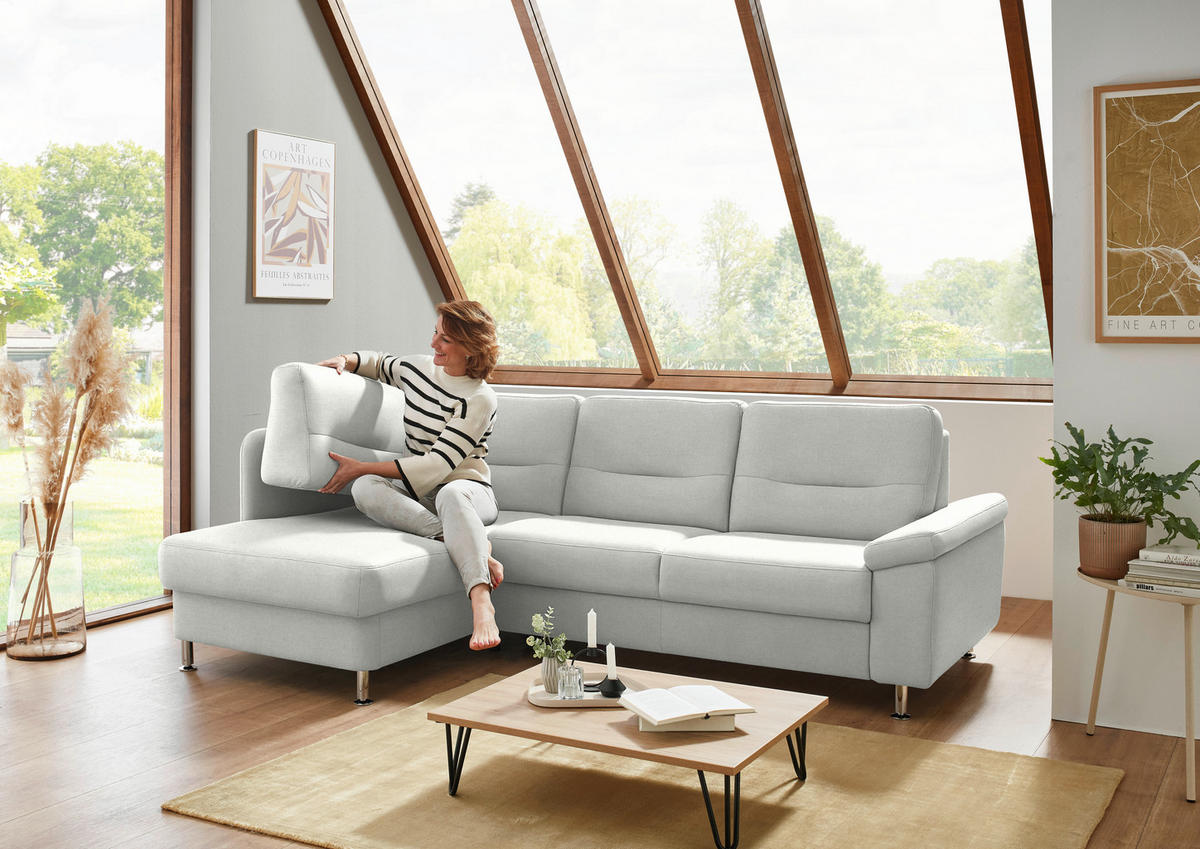 ECKSOFA Flachgewebe Silberfarben  - Silberfarben/Alufarben, Konventionell, Textil/Metall (160/244cm) - Beldomo Comfort