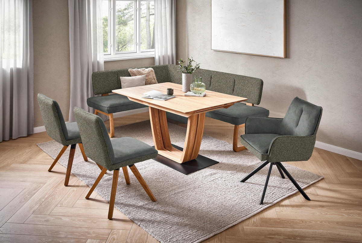 ECKBANK 208/155 cm Webstoff, Mikrofaser Grün, Dunkelgrau Eiche vollmassiv   - Dunkelgrau/Grün, KONVENTIONELL, Holz/Textil (208/155cm) - Venda