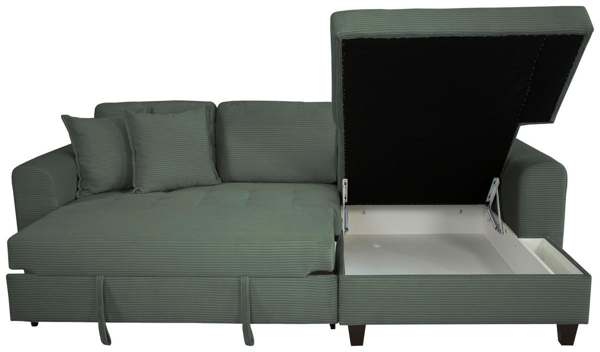 ECKSOFA MORITZ Dunkelgrün Cord Zierkissen, Bettkasten  - Dunkelgrün, Trend, Textil (265/155cm) - P & B
