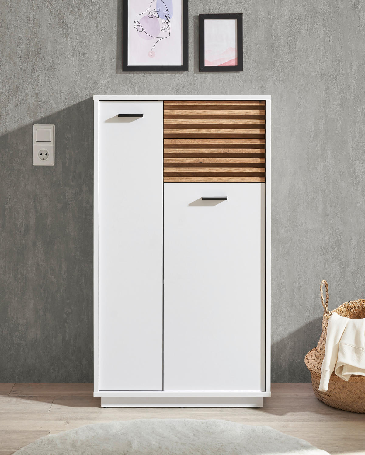 MIDISCHRANK 60/106/35 cm  - Eichefarben/Schwarz, KONVENTIONELL, Holzwerkstoff/Kunststoff (60/106/35cm) - home24