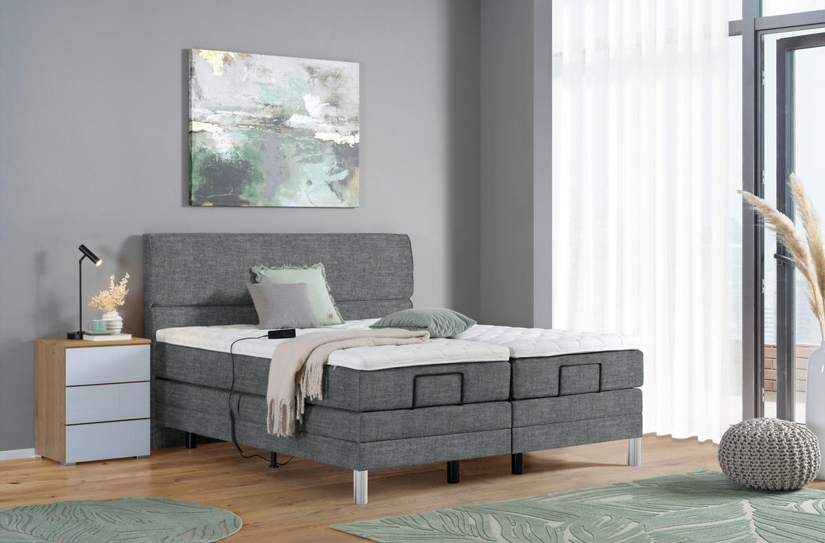 BOXSPRINGBETT 160/200 cm  in Dunkelgrau  - Chromfarben/Dunkelgrau, KONVENTIONELL, Kunststoff/Textil (160/200cm) - Voleo