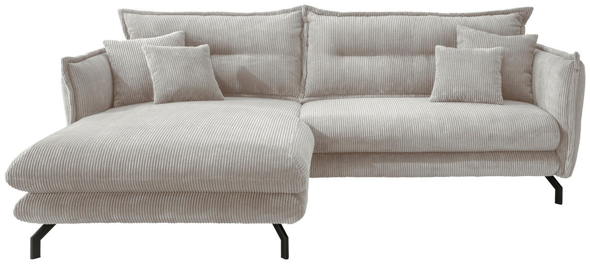 ECKSOFA in Cord Silberfarben  - Silberfarben/Schwarz, Modern, Textil/Metall (180/255cm) - Livetastic