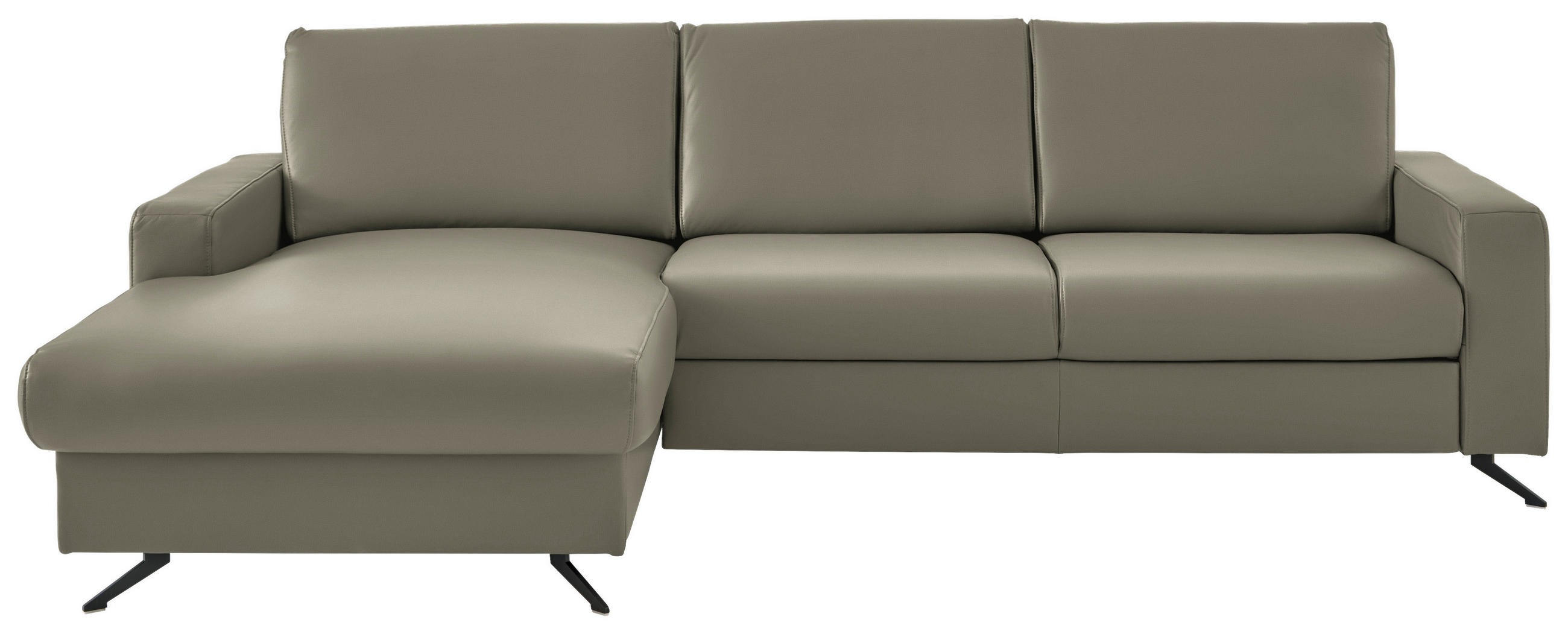 ECKSOFA in Echtleder Hellgrau  165/267 cm  - Hellgrau/Schwarz, Design, Leder/Metall (165/267cm) - Lomoco