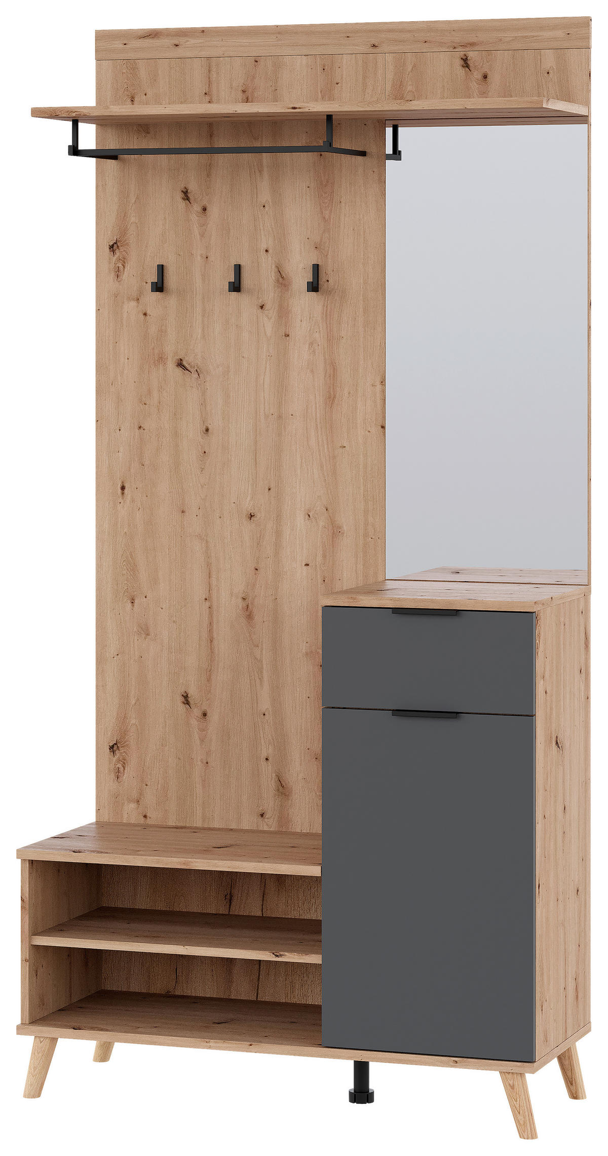 GARDEROBE  in 100/202/40 cm  - Graphitfarben/Eiche Artisan, Design, Glas/Holzwerkstoff (100/202/40cm) - home24