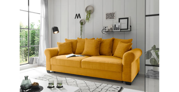 SCHLAFSOFA Cord Gelb  - Gelb/Schwarz, KONVENTIONELL, Kunststoff/Textil (247/95/125cm) - Hom`in