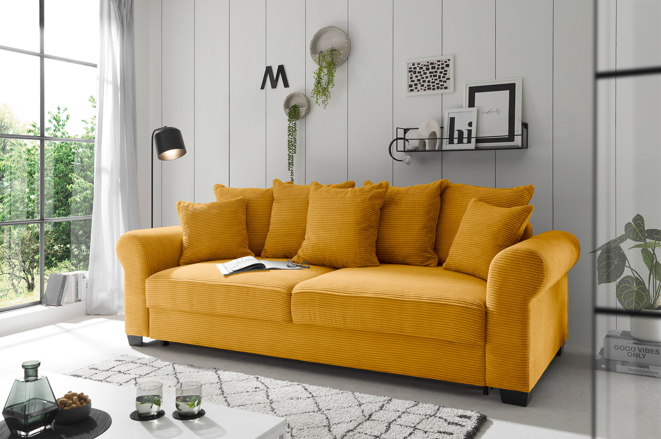 KANAPÉÁGY textil sárga  - sárga/fekete, Konventionell, műanyag/textil (247/95/125cm) - Hom`in