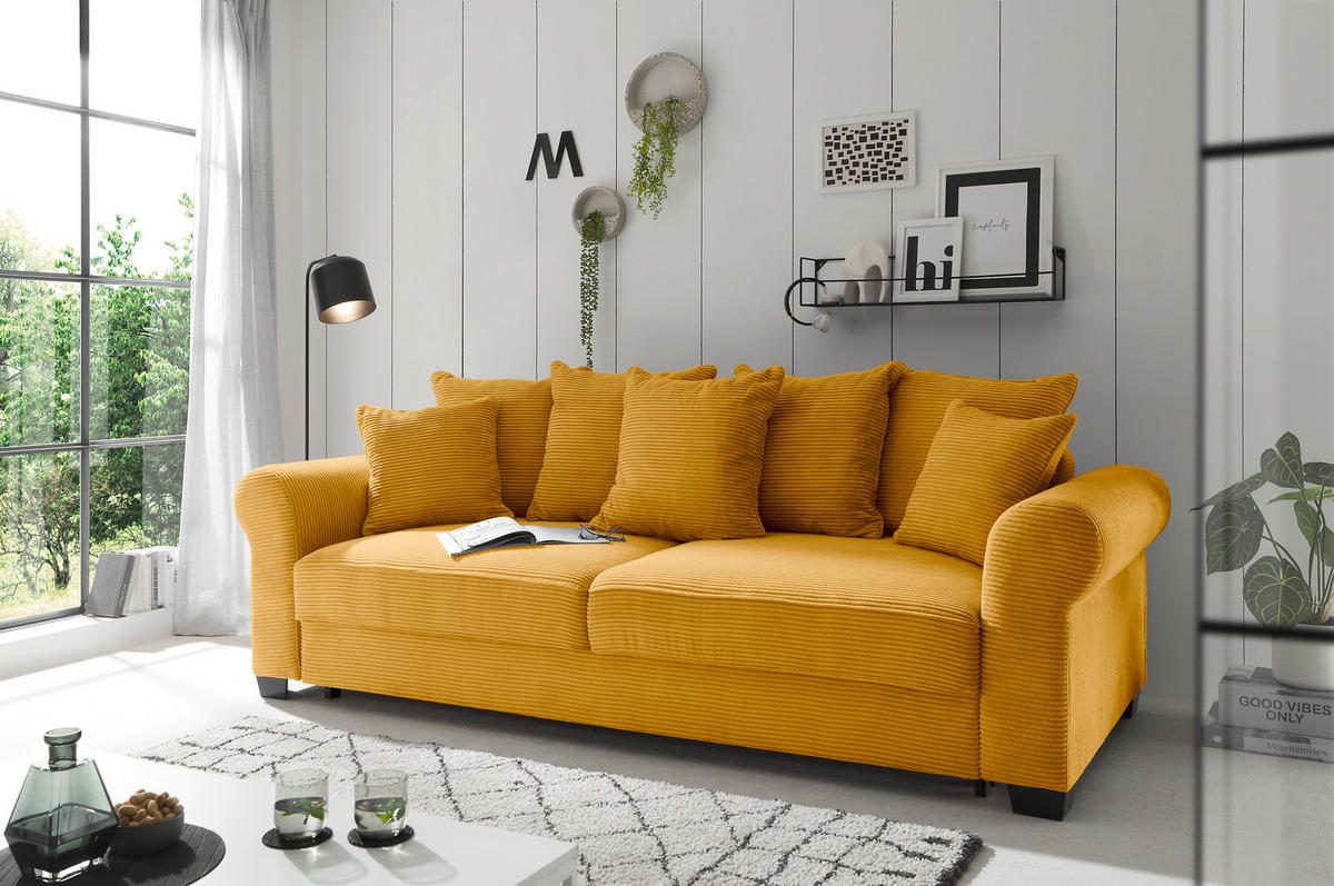 KANAPÉÁGY textil sárga  - sárga/fekete, Konventionell, műanyag/textil (247/95/125cm) - Hom`in