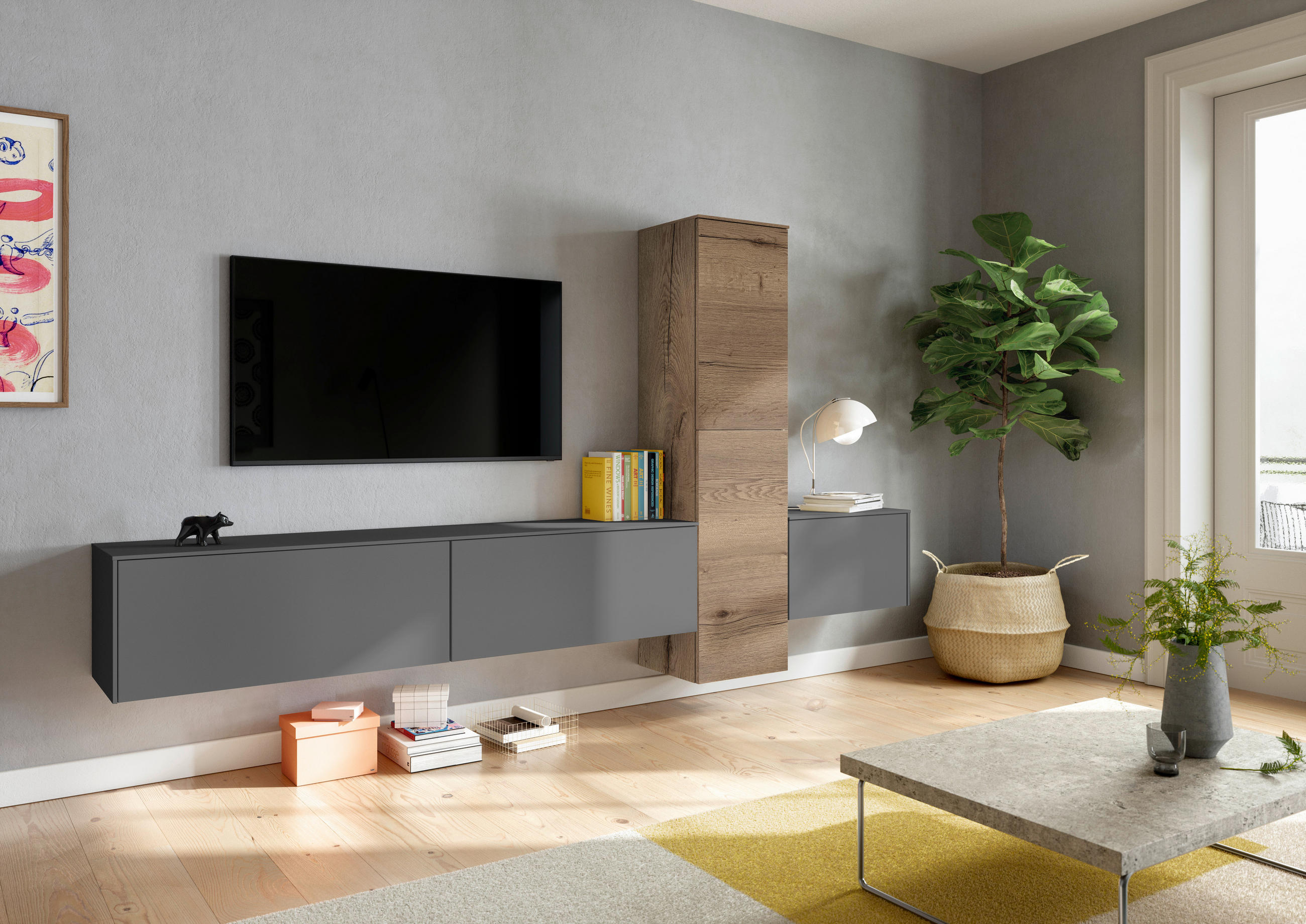 WOHNWAND  in Grau, Eichefarben  282/160/37 cm  - Eichefarben/Grau, Design, Holzwerkstoff (282/160/37cm) - Celina Home