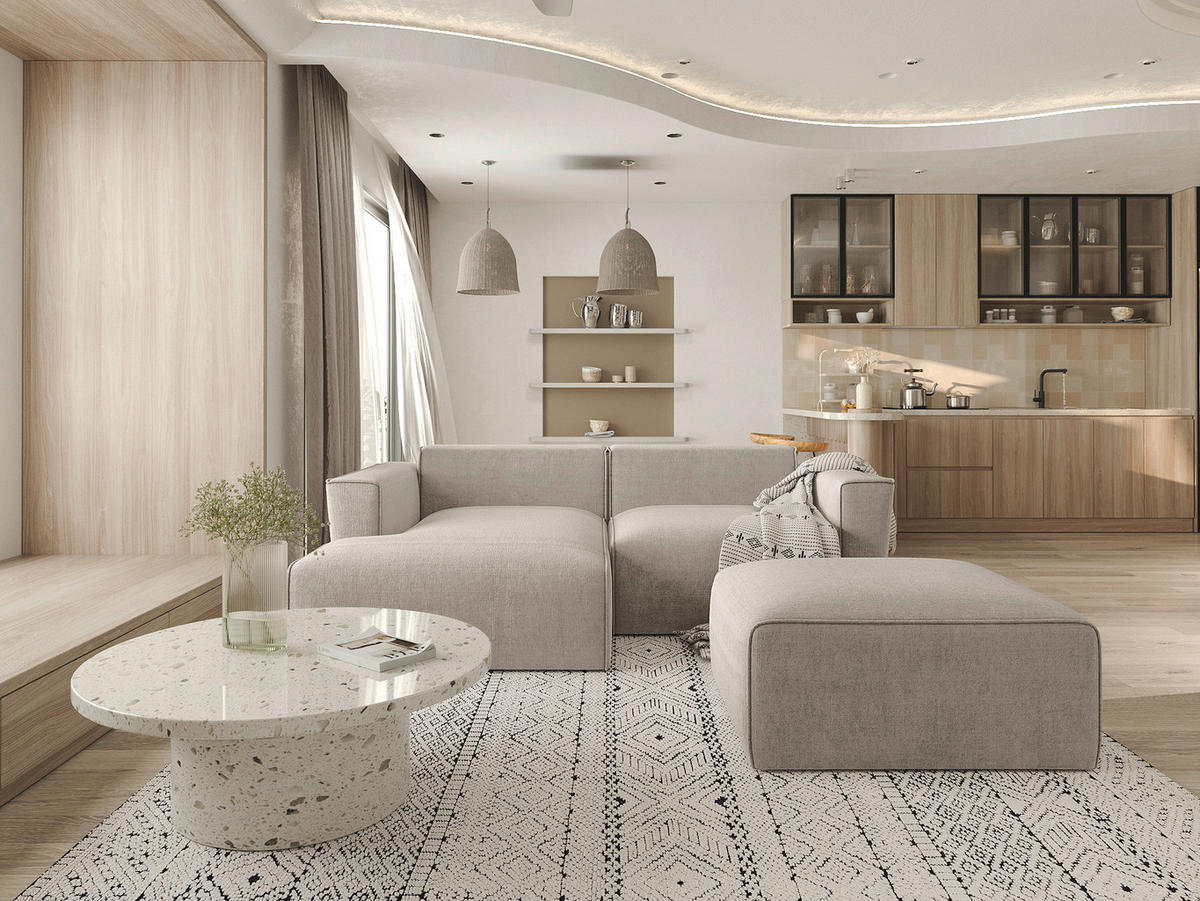 ECKSOFA Taupe Struktur  - Taupe/Graubraun, Design, Kunststoff/Textil (161/234cm) - P & B