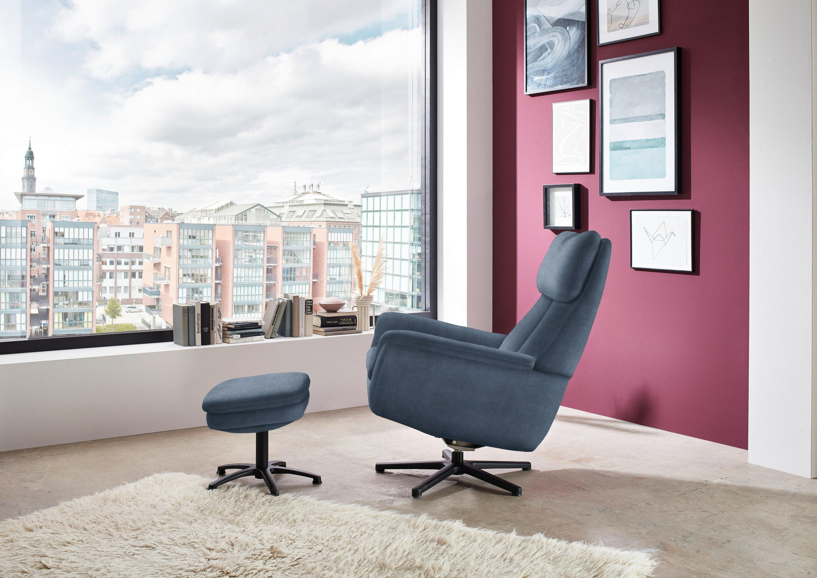 RELAXSESSEL in Textil Blau  - Blau/Schwarz, Design, Textil/Metall (79/108/89cm) - Beldomo Style