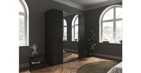 DREHTÜRENSCHRANK 201/223/61 cm,  in Graphitfarben, 4-türig  - Chromfarben/Edelstahlfarben, Basics, Glas/Holzwerkstoff (201/223/61cm) - Novel