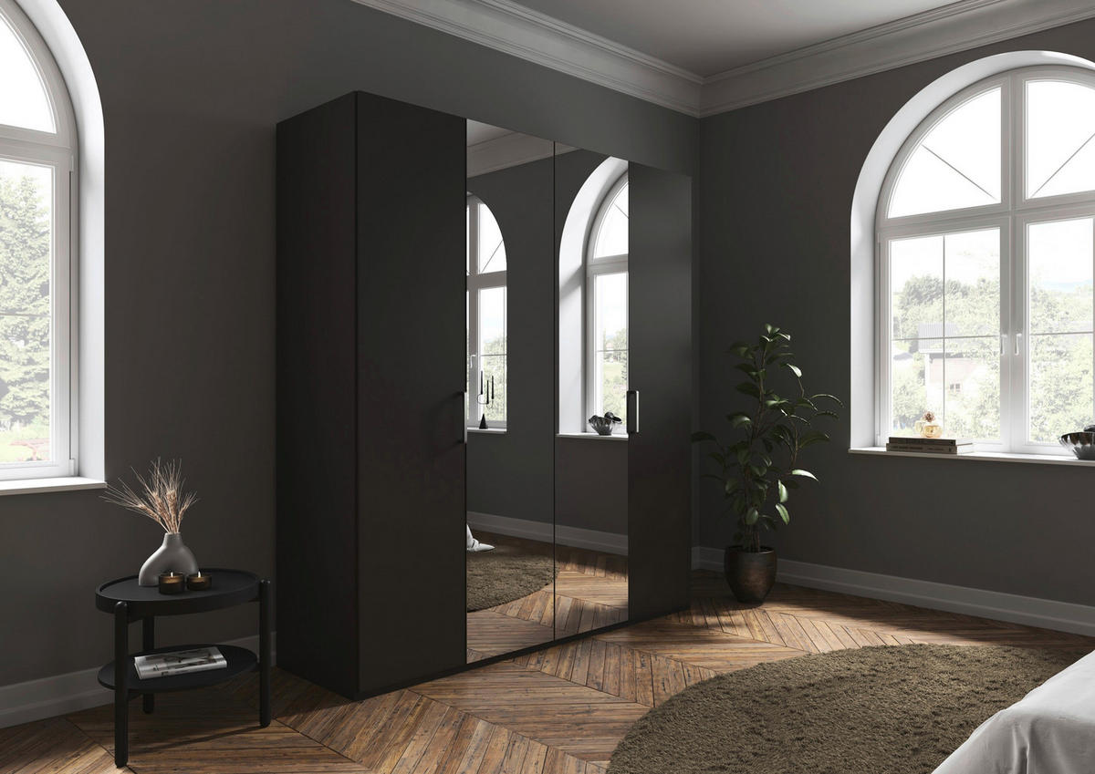 DREHTÜRENSCHRANK 201/223/61 cm,  in Graphitfarben, 4-türig  - Chromfarben/Edelstahlfarben, Basics, Glas/Holzwerkstoff (201/223/61cm) - Novel