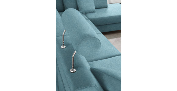 WOHNLANDSCHAFT  in Webstoff Hellblau  - Schwarz/Hellblau, Design, Holz/Textil (165/296/198cm) - Xora