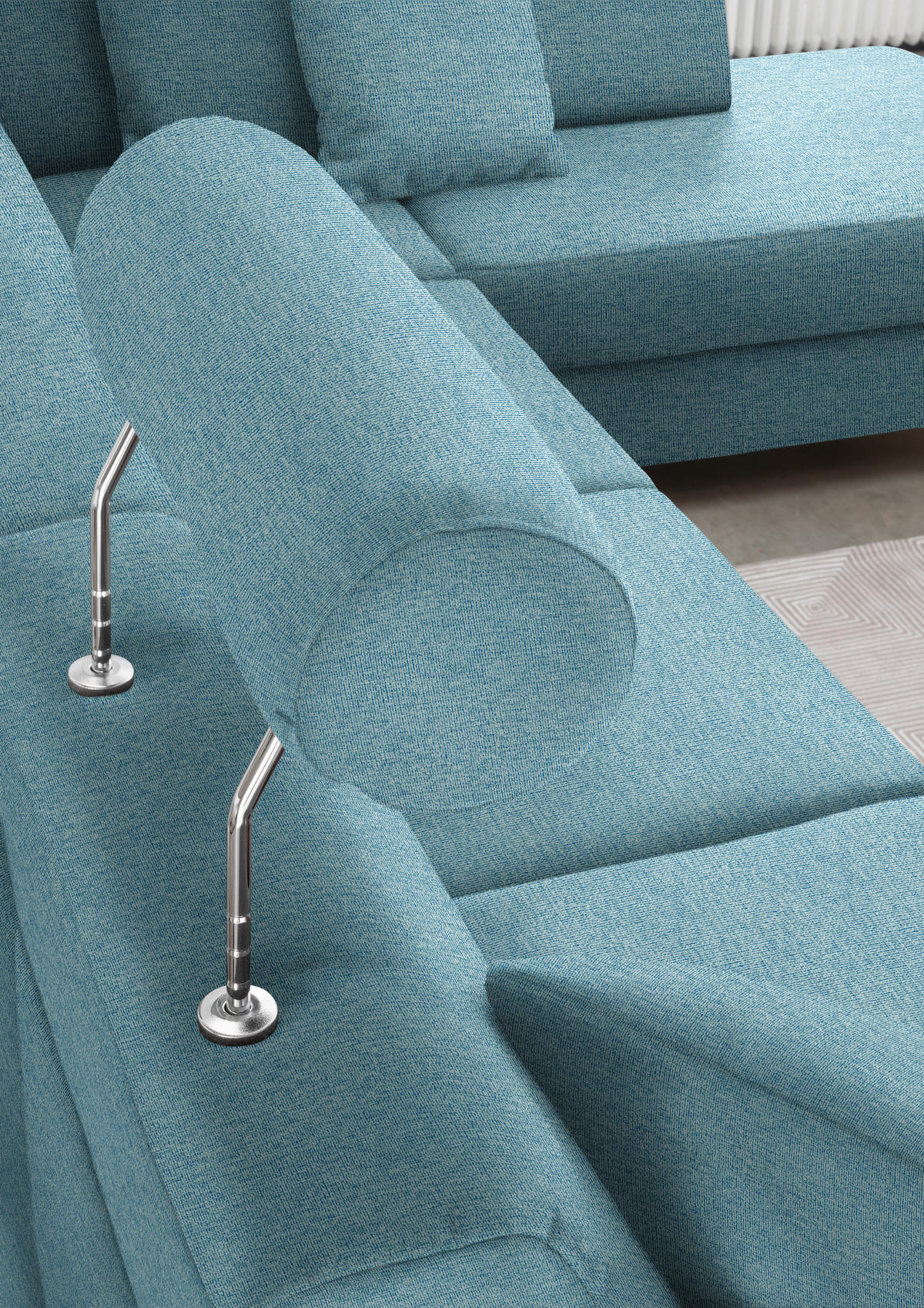 WOHNLANDSCHAFT  in Webstoff Hellblau  - Schwarz/Hellblau, Design, Holz/Textil (165/296/198cm) - Xora