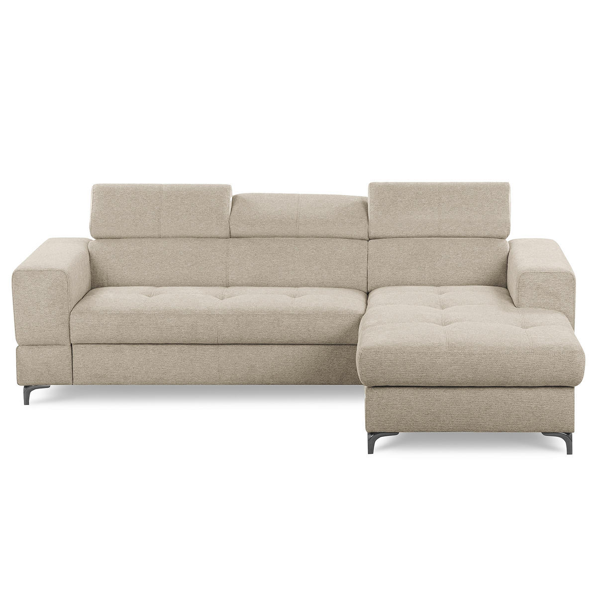 ECKSOFA TORINO Taupe Chenille Bettkasten, Kopfteilverstellung  - Taupe/Schwarzchrom, Design, Textil/Metall (247/173cm) - Livetastic