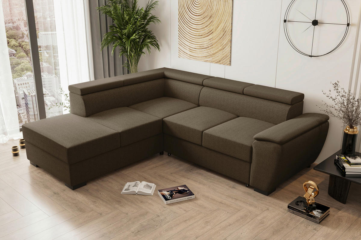 ECKSOFA Braun Flachgewebe  - Schwarz/Braun, KONVENTIONELL, Kunststoff/Textil (220/266cm) - Carryhome